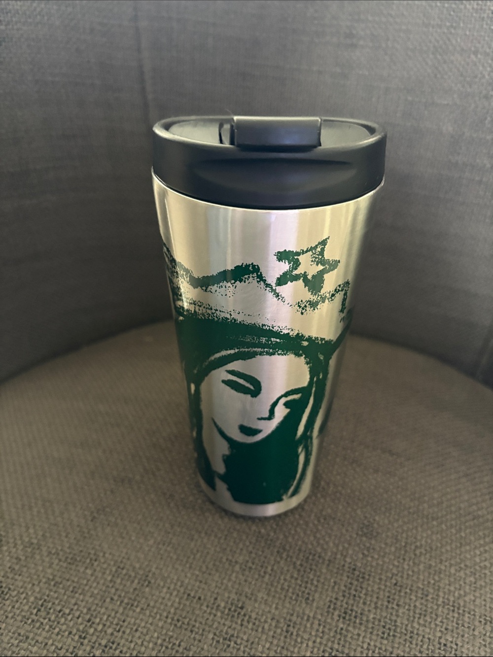 Starbucks Silver color with Green Artist-Print Star Lady Tumbler Black Lid